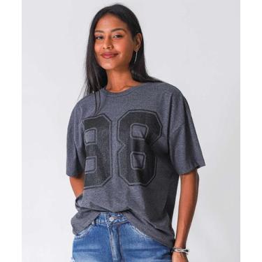 Imagem de Camiseta Feminina Oversized Estampada Marisa-14014, Cinza, PP