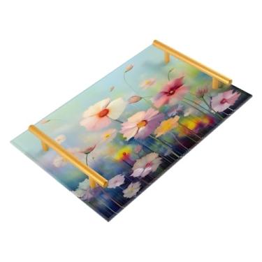 Imagem de Wassud Bandeja de banheiro de flores coloridas com alças organizador de perfume de acrílico para banheiro, quarto, cozinha, balcão de 30 x 20 cm