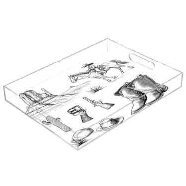 Imagem de STAYTOP Bandeja acrílica para servir chapéu e arma de cowboy norte-americano, 15,7 x 11,20 cm, bandejas decorativas à prova de derramamento, organizador de bancada para café da manhã, chá, comida