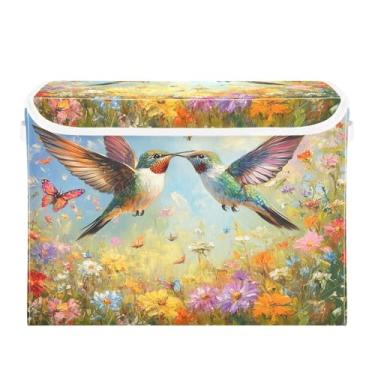 Imagem de CEBUGI Caixotes de armazenamento com tampas, caixa de armazenamento de tecido dobrável, beija-flores, cubos, organizadores para armário de casa, prateleiras de quarto, 40 x 30 x 30 cm