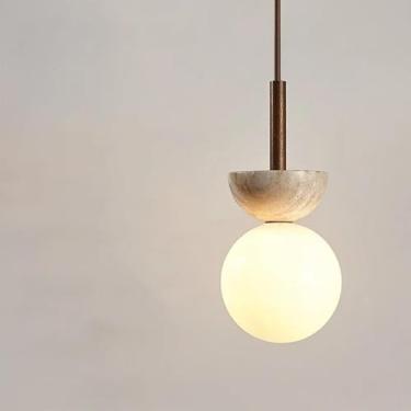 Imagem de Luminária pendente LED estilo creme para quarto, luminária de cabeceira pequena, lustre, decoração nórdica, iluminação ambiente para o quarto, redonda, 220-265 V