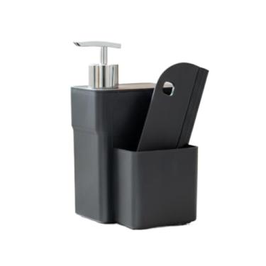 Imagem de Dispenser Detergente de Cozinha 2 em 1 com Porta Esponja e Rodo – Suporte Luxo para Pia, Sabão Líquido 750ml(DISPENSER + RODINHO PRETO)