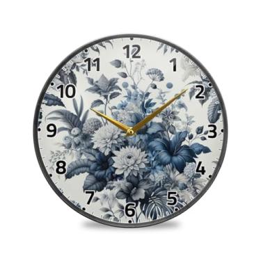 Imagem de WELLDAY Relógio de parede sem tique-taque 30,5 cm - Exotic Flowes azul operado por bateria quartzo silencioso relógio redondo para casa/escritório/cozinha/sala de aula
