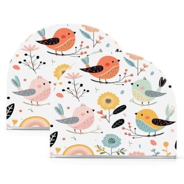 Imagem de Wassud Porta-guardanapos de acrílico de pássaros fofos de desenhos animados, dispensador de guardanapo de papel moderno em forma de U para mesa, cozinha, sala de jantar, bancada 2 peças (comporta 50