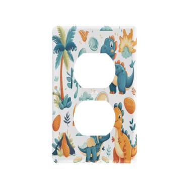 Imagem de Wassud Capa decorativa para interruptores de luz de dinossauros fofos para tomadas elétricas duplex 12 x 7 cm