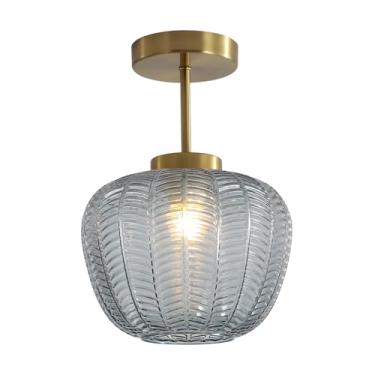 Imagem de Luminária de teto de vidro fumê para cozinha estilo fazenda, luminária de teto moderna de vidro canelado dourado, luminária de teto semi-embutida, luminárias de teto exclusivas para banheiro