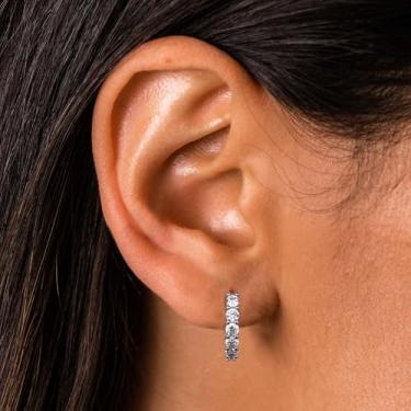 Imagem de Brincos de argola de prata modernos banhados a ouro branco 18 quilates zircônia cúbica argolas leves e pequenos brincos de argola para mulheres com pino de prata esterlina 925, standard, Cobre, Sem