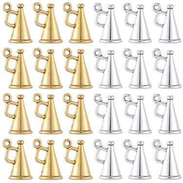 Imagem de SUNNYCLUE 1 caixa com 60 peças pingentes de torcida megafone cheerleader de torcida a granel ouro antigo prata liga de metal vintage alto-falante pingentes de torcida para fazer joias, colar, pulseira