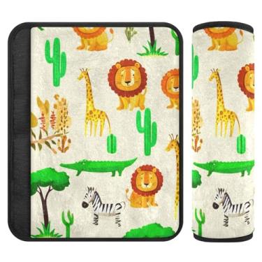 Imagem de Burbuja Capa para cinto de segurança de carro Safari Animals Protetor de cinto de segurança macio confortável para alça de ombro de assento, 1 par médio