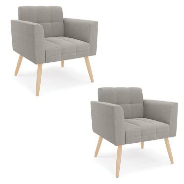 Imagem de Poltrona Sala Estar Pé Palito Natural Kit 2 Elisa Bouclê Cinza D03 - D'rossi