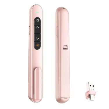 Imagem de Clicker de apresentação para PowerPoint, RF 2,4 GHz USB C sem fio apresentador remoto com controle de volume, PowerPoint Clicker Slide Advancer para Mac, Windows, Laptop, Keynote, rosa