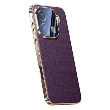 Imagem de FWYANZH Capa para Oppo Find X9/X9pro, capa de proteção de lente completa galvanizada borda macia couro genuíno capa de telefone luxuosa, roxa, X9Pro