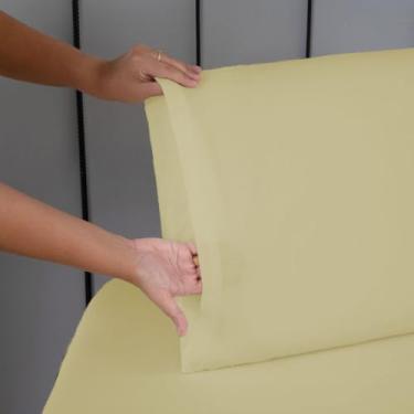 Imagem de Jogo de Lençol 3 Peças Casal Padrão Dia a Dia Simples Liso Percal 180 Fios com Elástico Amarelo