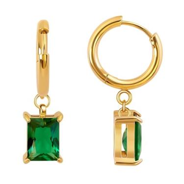 Imagem de FANSING Brincos de aniversário femininos com pingente de gota, brincos de baguete, pedra do mês de nascimento, aço cirúrgico, banhado a ouro 18 k, one size, Metal, Sem pedra preciosa