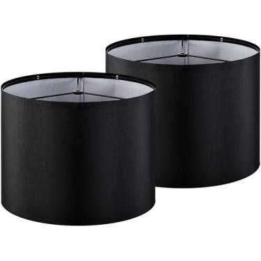 Imagem de GOSO Conjunto de 2 persianas pretas de tambor médio, abajures modernos para candeeiros de mesa - 33 x 33 x 25 cm (aranha) abajures rústicos de substituição de tecido natural para quarto - Montagem