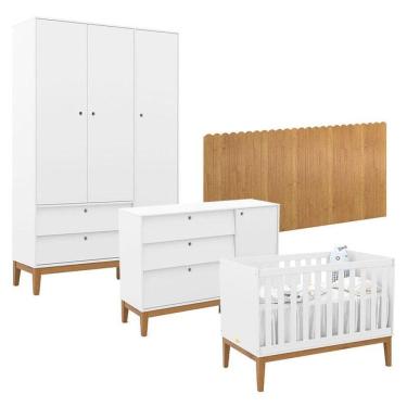 Imagem de Quarto De Bebê Unique 3 Portas Com Cômoda Sapateira E Painel Farm Branco Soft Eco Wood - Matic
