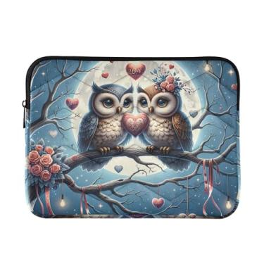 Imagem de Capa para laptop acolchoada para tablet, bolsa de transporte de corujas do dia dos namorados com corações à prova de choque, capa protetora para notebook