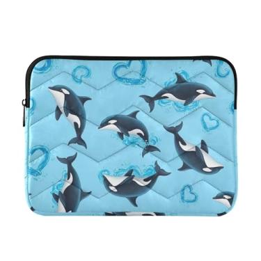 Imagem de Capa acolchoada para laptop, golfinhos, azul claro, para notebook, bolsa média