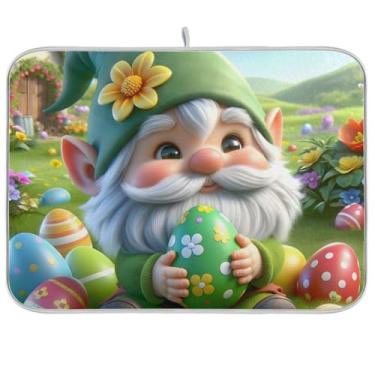 Imagem de Tapete de secagem de pratos verde gnomo de páscoa para balcão de cozinha, 40,6 x 45,7 cm, almofada absorvente, escorredor de pratos, tapete reversível para balcão de cozinha, decoração de casa de