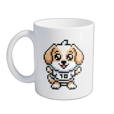 Imagem de Caneca Xícara de Café Porcelana 300ml Cão Pixel Art Futebol