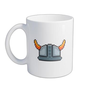 Imagem de Caneca Xícara de Café Porcelana 300ml Desenho Pixel Art Capacete Viking