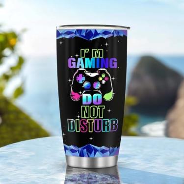 Imagem de Copos de café de viagem isolados caneca garrafa de água presentes de jogos para Natal, aniversário, dia das crianças, presente de aniversário de 590 ml, aço inoxidável, punho masculino quente e frio