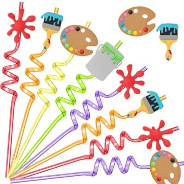 Imagem de 25 canudos de pintura de arte reutilizáveis para beber e pintar, brindes de festa de aniversário, artigos de festa de boas-vindas às aulas, artigos de festa para presente com 2 pincéis de limpeza