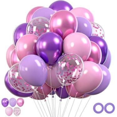 Imagem de 50PCS Metallic Purple Pink Balloon, 12 Inch Purple Pink Latex Balloon, Supplies Perfect for Birthday Party, Friend Get-Together, Park, School, Nostalgic Party Decorations (A-7)