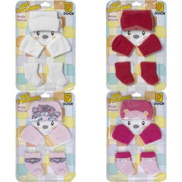 Imagem de 4 Kit Bebê Meias Touca Luvas Recém Nascido Saída Maternidade Menina En