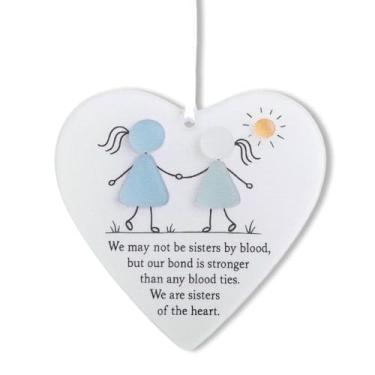 Imagem de Ornamento de amizade em forma de coração para pendurar vizinhos presentes de agradecimento para irmãs almas amigas lembrança de coração We May Not Be Sisters por placa de sangue ornamentos de árvore