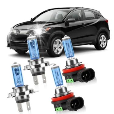 Imagem de KINGSOFE Lâmpadas de farol para Honda HRV HR-V (2016 2017 2018), halogênio de alto desempenho 9003/H4 farol alto baixo + kit de substituição de farol de neblina H11, 100W 4200K, pacote com 4