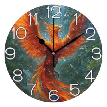 Imagem de GAIGEO Relógio de parede decorativo analógico estético silencioso sem tique-taque relógio de cozinha rústico, sala de estar decoração de parede moderna, estética majestosa fênix vermelha, 25 cm