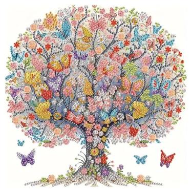 Imagem de hill froeistung Kits de pintura de arte de diamante de árvore da vida de forma especial para adultos, kits de arte de diamante de flores para iniciantes, kits de arte de diamante de borboleta para