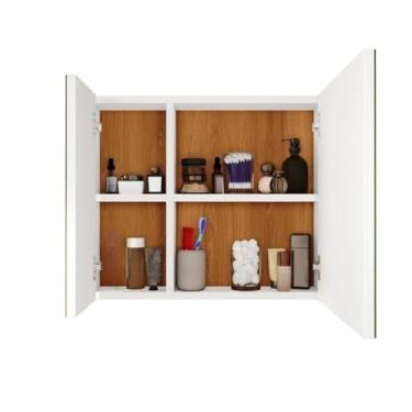 Imagem de Espelheira Suspensa Com 2 Portas Espelhadas Ideal Para Banheiro(Branco/Nature)