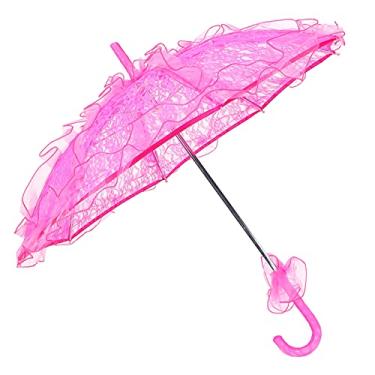 Imagem de GLOGLOW Guarda-chuva de Renda, Guarda-sol Dobrável Exclusivo Em Tecido de Renda para Casamentos, Acessório de Noiva Elegante para Fotos e Decorações (Rosa Vermelha)