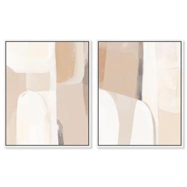 Imagem de Conjunto de 2 decoração de parede Boho com impressão em tela de luxo Blush & Gold da Art Remedy, moldura branca, 50 x 61 cm