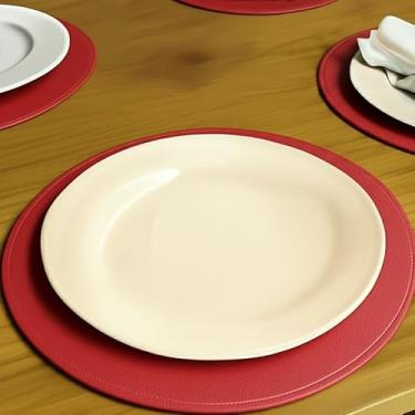 Imagem de Jogo Americano Souplat Redondo Caramelo Dupla Face 6 Peças – Jogo Americano Mesa de Jantar Decorativo em Courino (VERMELHO/VERMELHO,JOGO COM 6 PEÇAS)