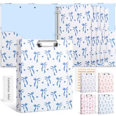 Imagem de Colarr Fichário de 3 anéis de 2,5 cm com 2 bolsos para prancheta de laço e nó de fita, organizador de fichário para tamanho carta 21,6 cm x 28 cm, 5 divisórias de índice de PVC com abas, 18 adesivos