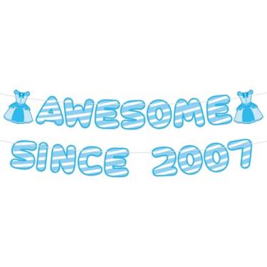 Imagem de Banner "Incrível Desde 2007", Já Pronto Banner de Aniversário de 18 Anos Engraçado Suprimentos Decoração "Incrível Desde 2007" Adega para Fotos (Azul)