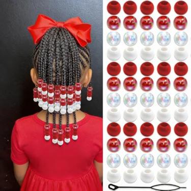 Imagem de huefeel 80 peças de contas coloridas de acrílico transparente para crianças meninas para tranças, lindos grampos de cabelo pequenos com contas de pônei, joias de cabelo para mulheres (vermelho)
