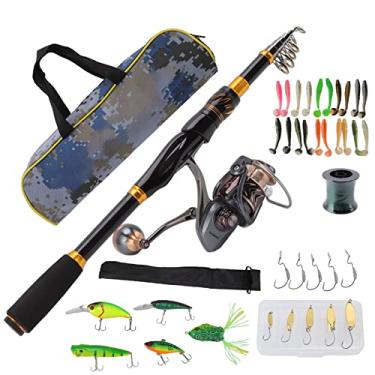 Imagem de OPPWONG Conjunto Combinado de Vara de Pesca e Carretel de 2,1 M Kit de Isca de Vara de Pesca de Carbono Design Retrátil Com Linha de Carretel Giratório Isca Ganchos Bolsa