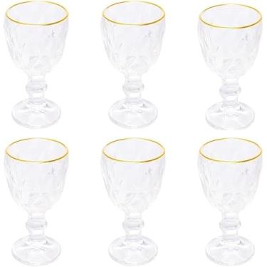 Imagem de Jogo 6 Mini Tacas De Licor 50ml Vidro C/Fio De Ouro Diamante