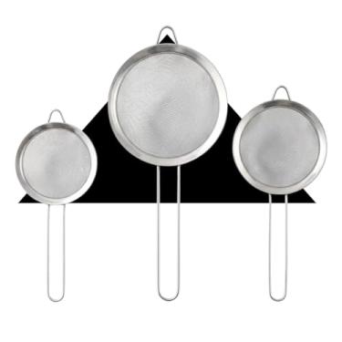 Imagem de Kit 3 Peneiras Aço Inox Premium, Malha Fina, 8cm 10cm 12cm, Cabo Reforçado