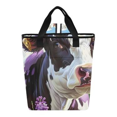 Imagem de Joitme Mochila térmica portátil de vaca roxa com manchas pretas à prova d'água à prova de areia, 36 latas, mochila de resfriamento para mulheres e viagens