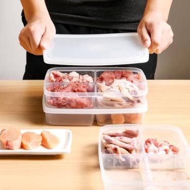 Imagem de Caixa organizadora, 4 compartimentos para armazenamento de alimentos na geladeira com tampa, guarda frescor, para uso doméstico