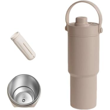 Imagem de Copo de água isolado de 740 ml - adequado para porta-copos, copo à prova de vazamento - feito de aço inoxidável reutilizável e cerâmica como presente de forro para homens e mulheres. (forro de aço