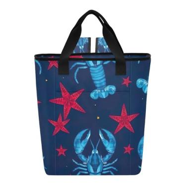 Imagem de Joitme Lancheira grande com isolamento térmico azul lagosta estrela mochila térmica à prova d'água 36 latas sacola térmica macia para viagens