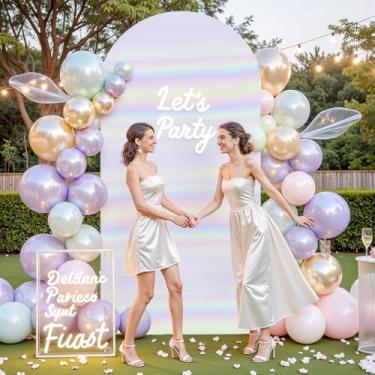 Imagem de Capa de fundo de arco branco e arco-íris, 1,8 m, para casamento, cenário elástico, festa de aniversário, arco colorido, elastano, balão, formatura, casamento, chá de bebê, decoração de fundo