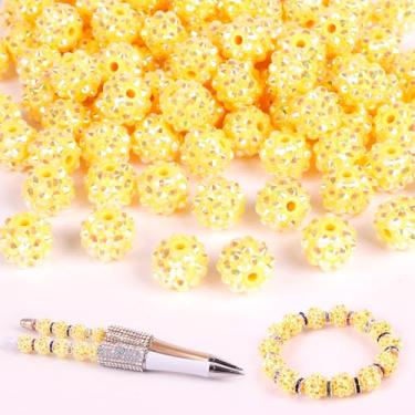 Imagem de 100 contas de strass - contas para canetas com contas, contas focais para canetas com contas, contas espaçadoras para chaveiros, pulseiras artesanais - amarelo claro