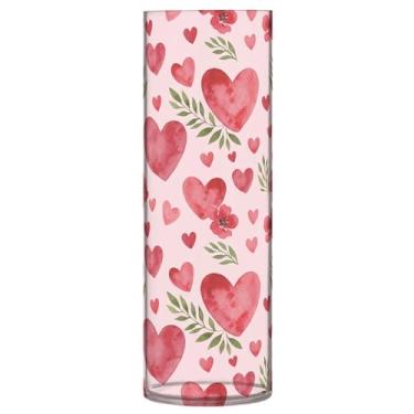 Imagem de CEBUGI Vaso de flores com estampa de corações 10 x 30 cm, vaso cilíndrico para flores, vaso transparente inquebrável para festa de casamento, decoração de casa